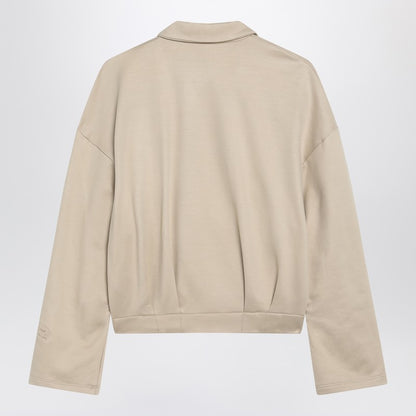 Max Mara Beige Silk-Blend Cropped Sweatshirt with Shirt Collar Beige