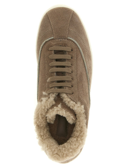 Fabiana Filippi Diamond Detail Suede Sneakers Beige
