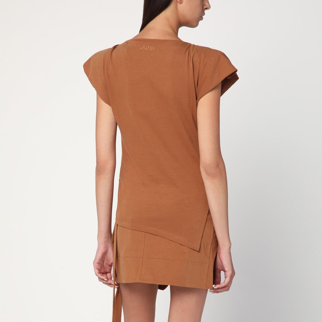 Isabel Marant Asymmetrical Sebani Cotton T-shirt Caramel Brown