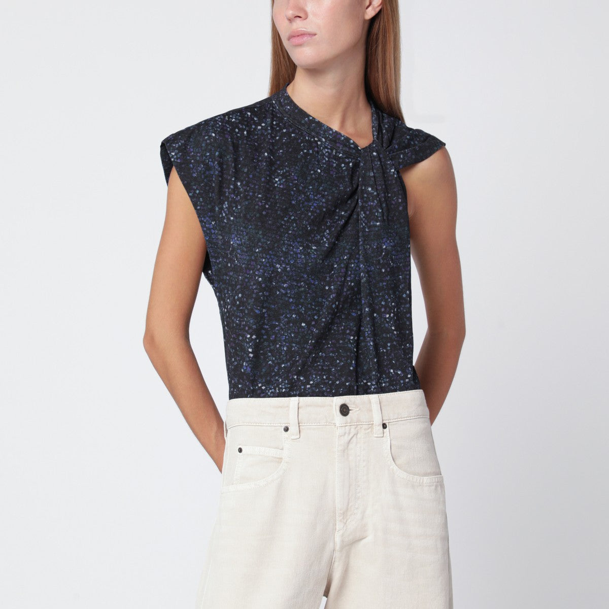 Isabel Marant Nayda Asymmetrical Printed T-shirt Blue