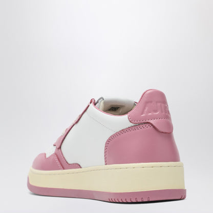 Autry White and Pink Leather Sneakers with Perforated Detailing White