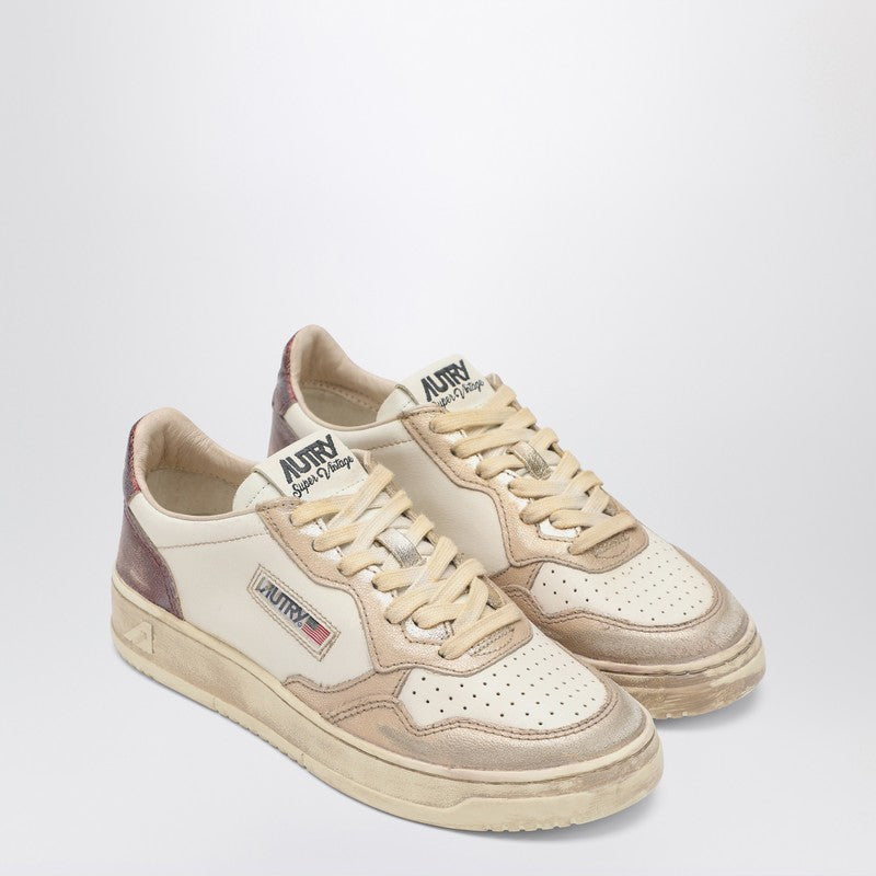 Autry Platinum &amp; Purple Leather Medalist Low Super Vintage Sneakers Pink