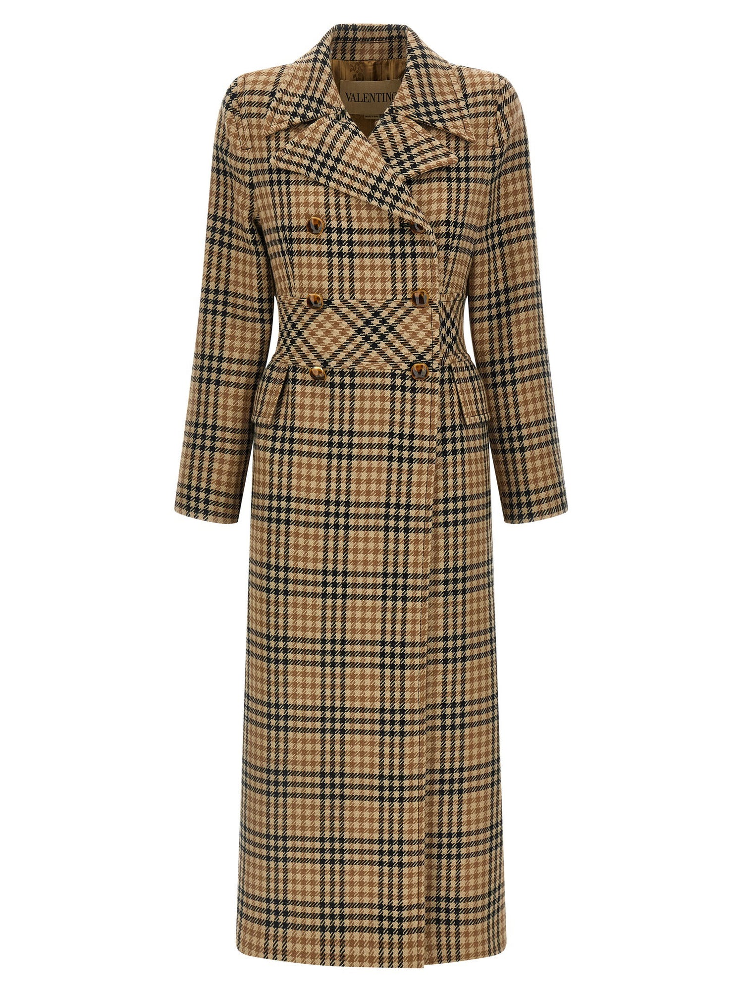 Valentino Garavani Houndstooth Wool Coat Brown