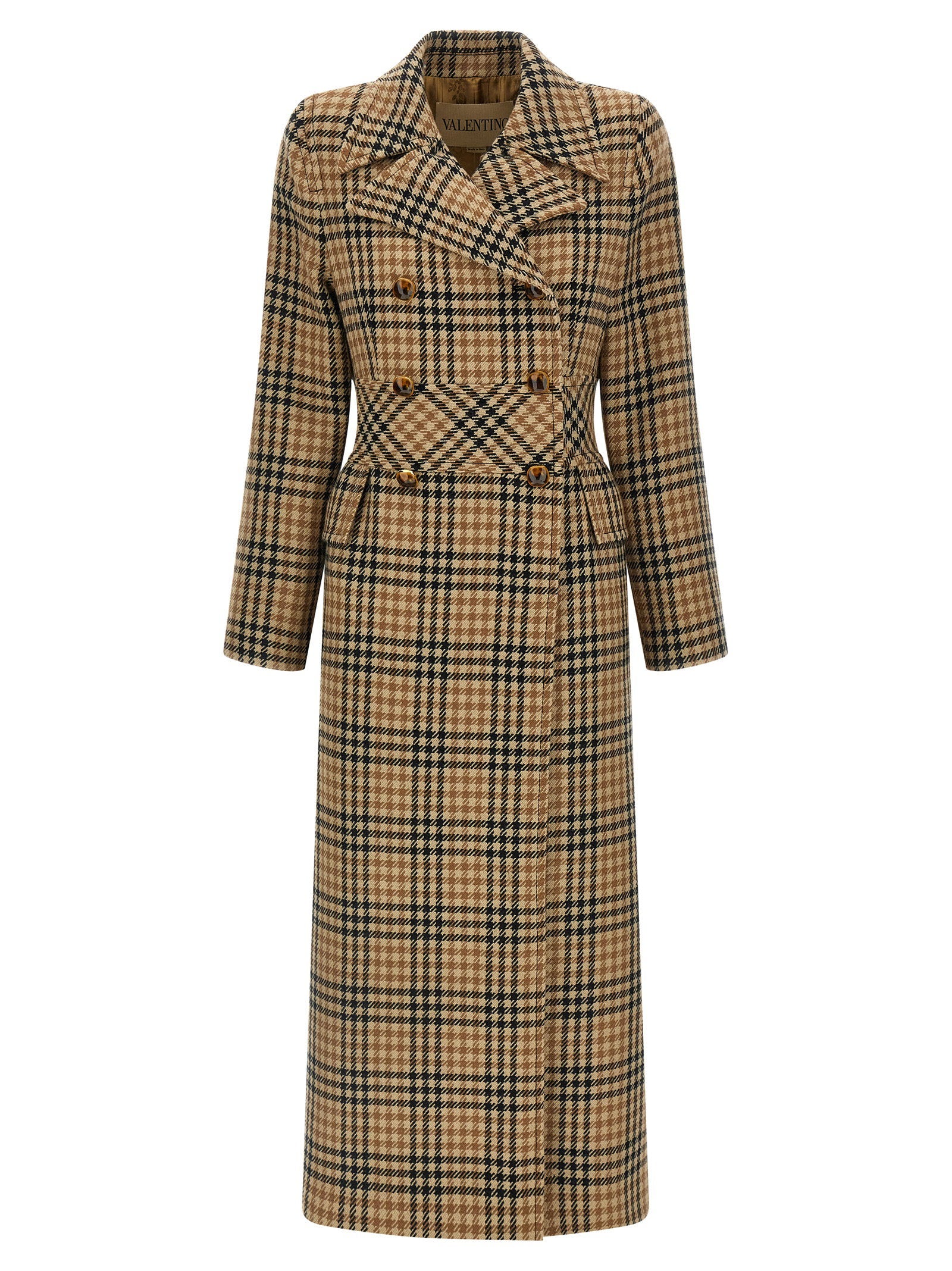 Valentino Garavani Houndstooth Wool Coat Brown
