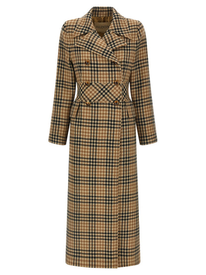 Valentino Garavani Houndstooth Wool Coat Brown
