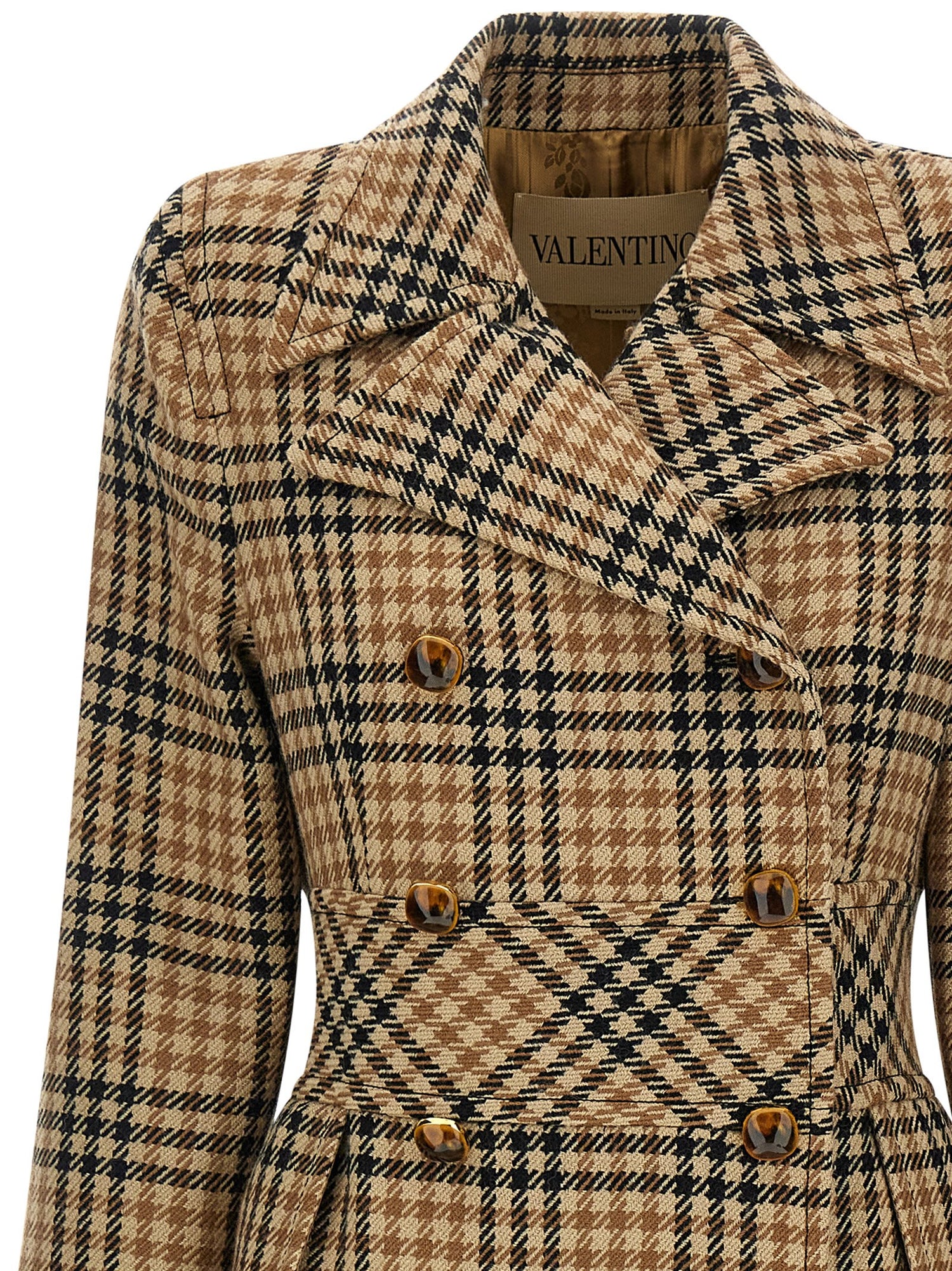Valentino Garavani Houndstooth Wool Coat Brown
