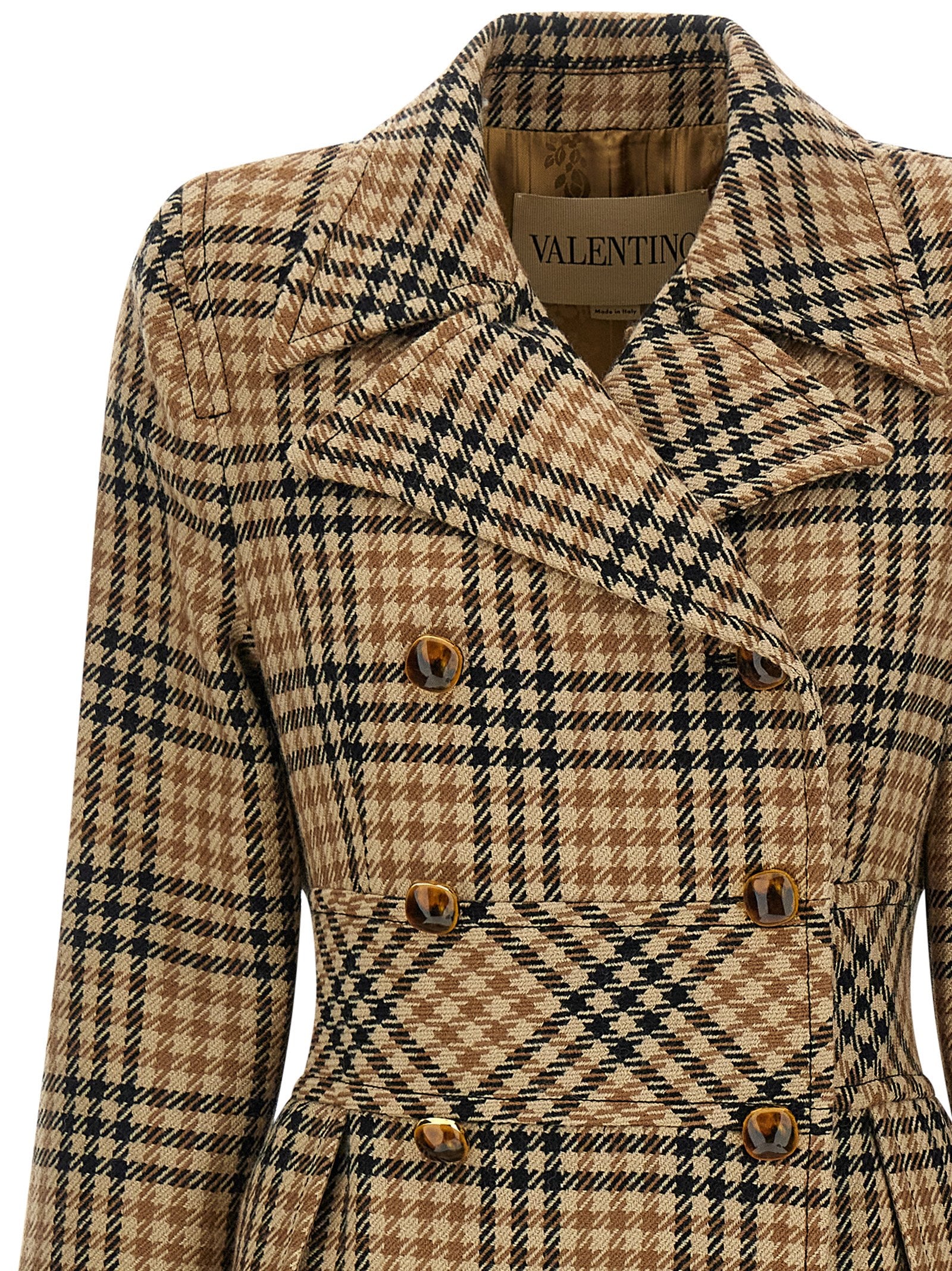 Valentino Garavani Houndstooth Wool Coat Brown