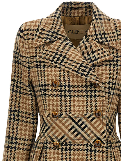 Valentino Garavani Houndstooth Wool Coat Brown
