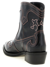 Ganni Low Shaft Embroidered Western Ankle Boots Black