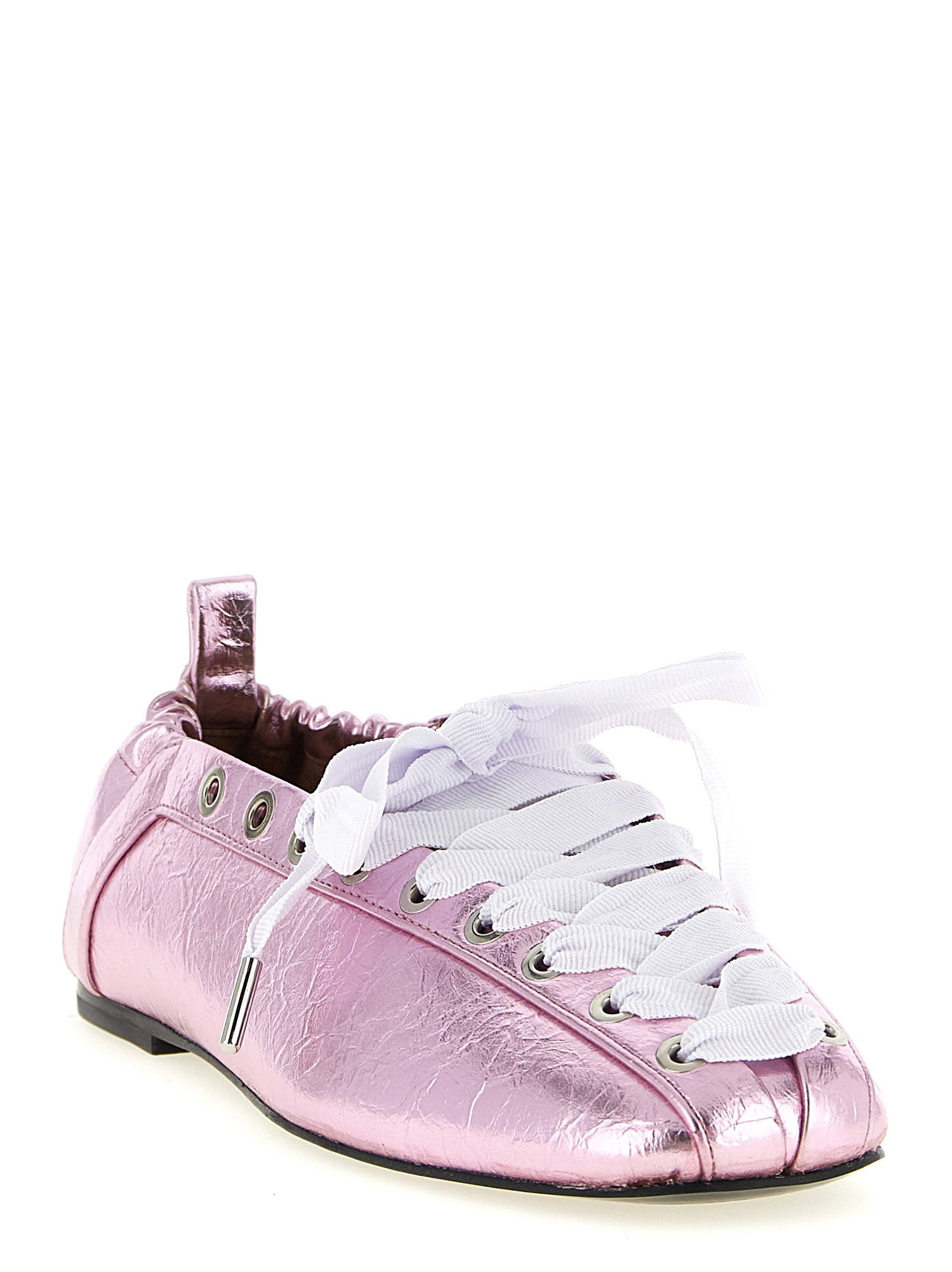 Ganni Lace-up Ballet Flats Pink