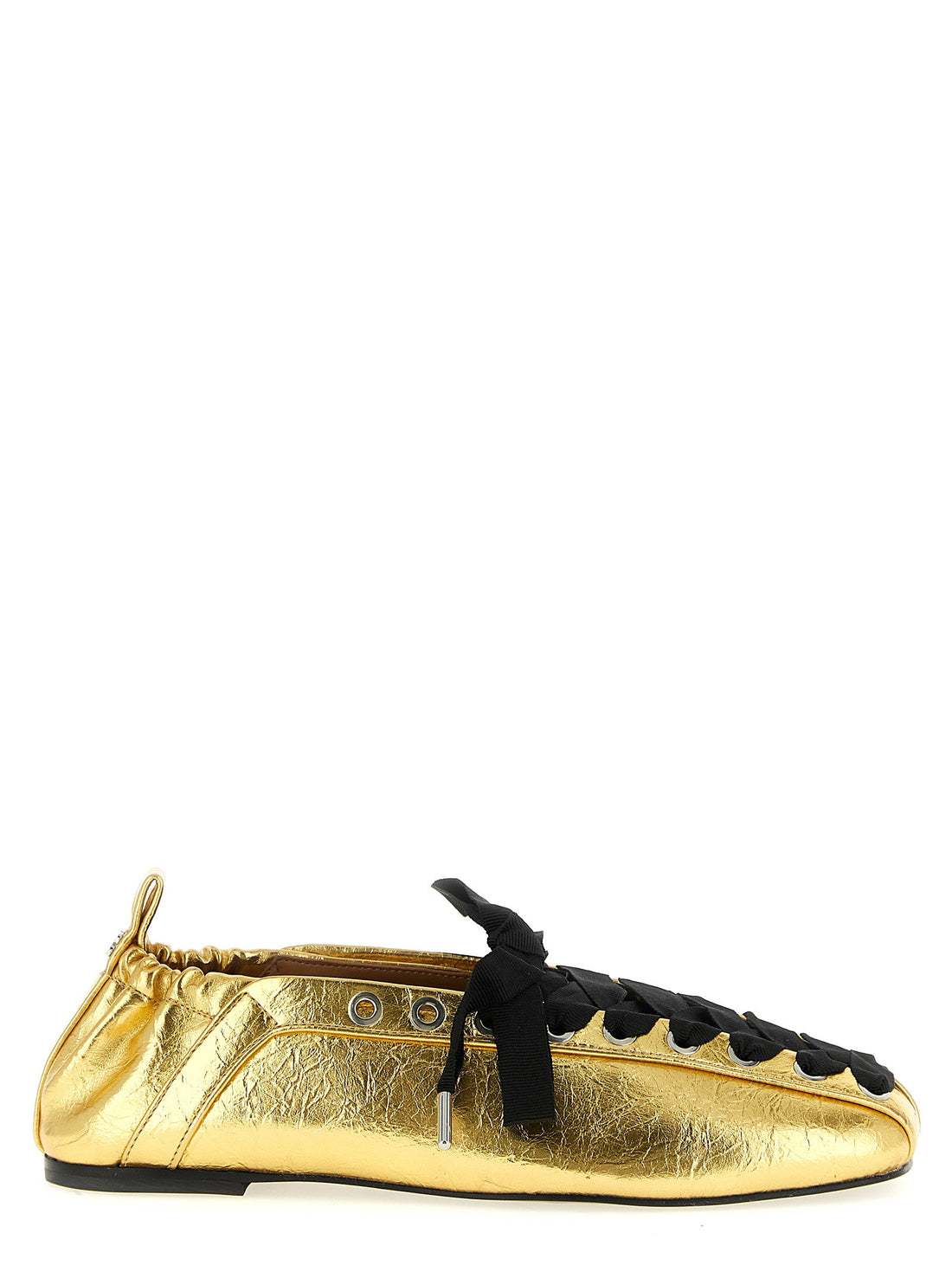 Ganni Lace-up Ballet Flats Gold