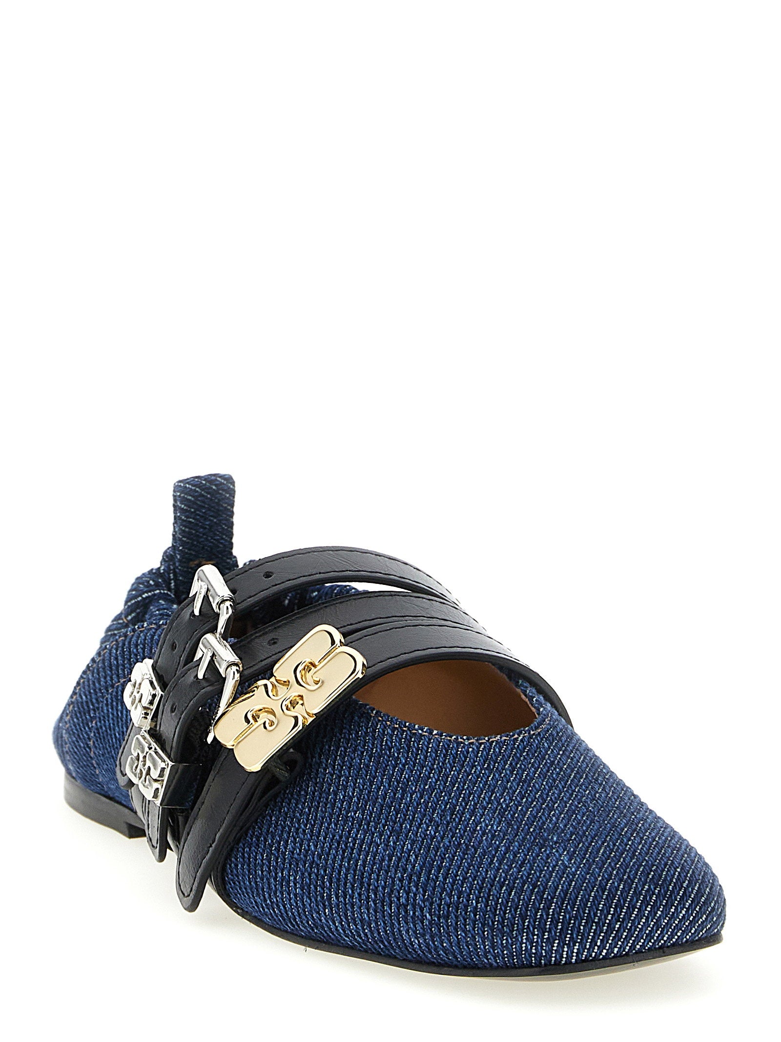 Ganni Sue Triple Ballet Flats Blue
