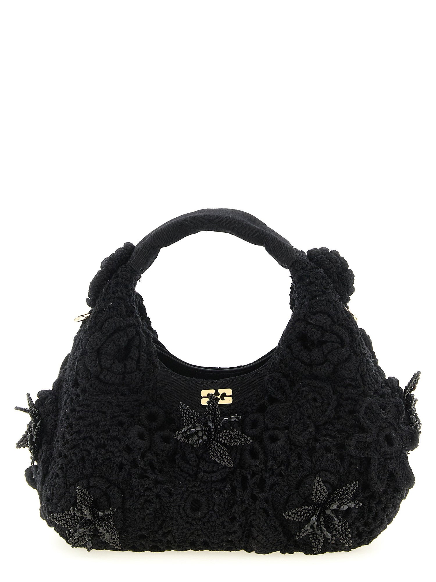 Ganni Mini Hobo Crochet Handbag Black