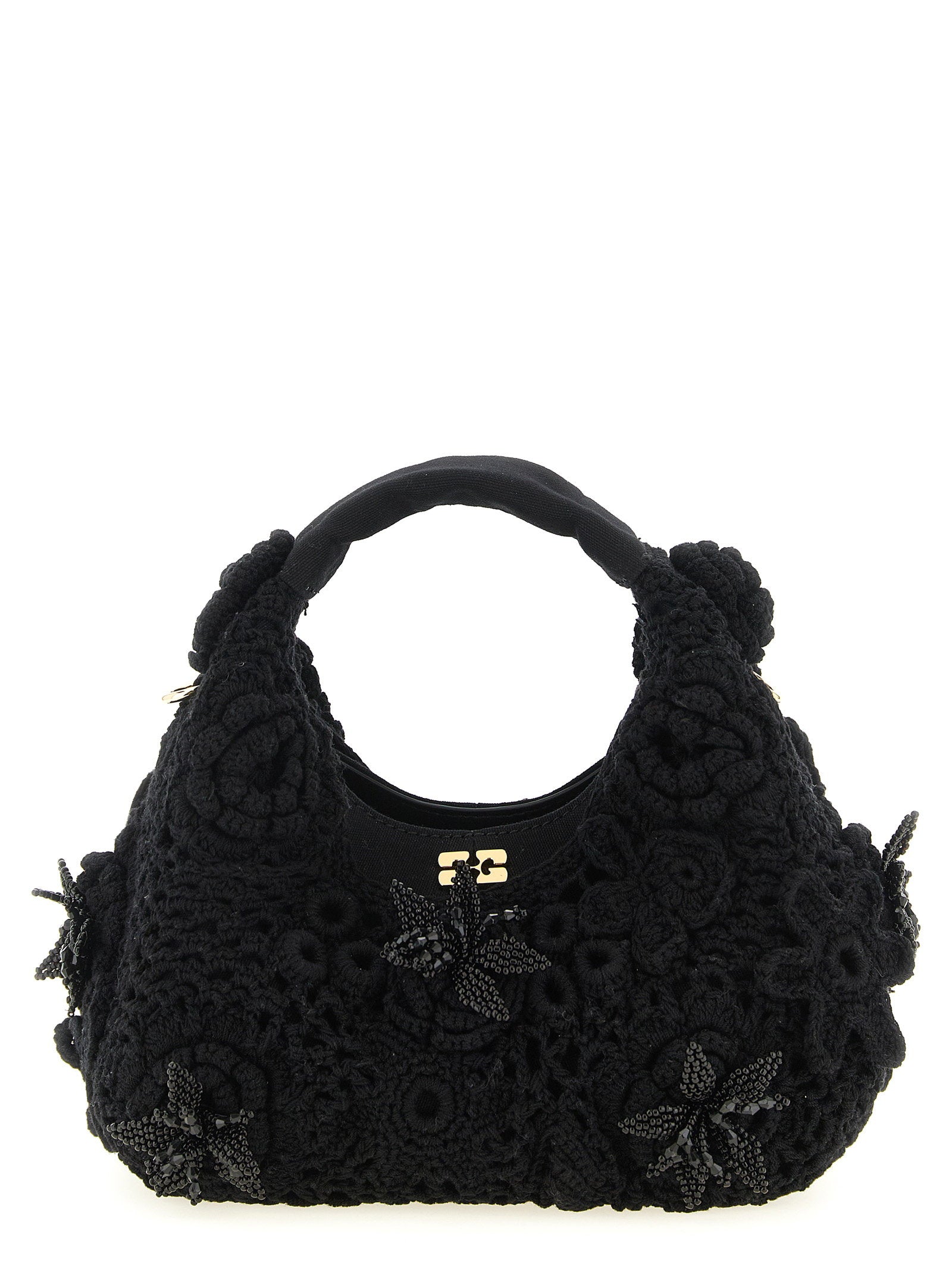 Ganni Mini Hobo Crochet Handbag Black