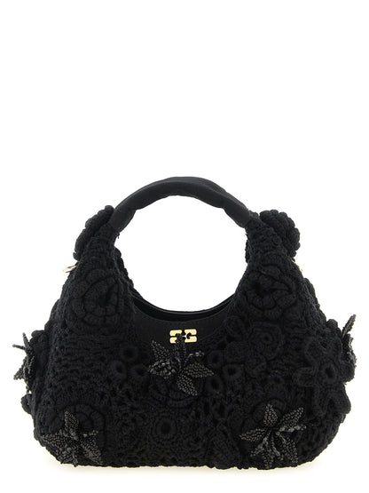 Ganni Mini Hobo Crochet Handbag Black