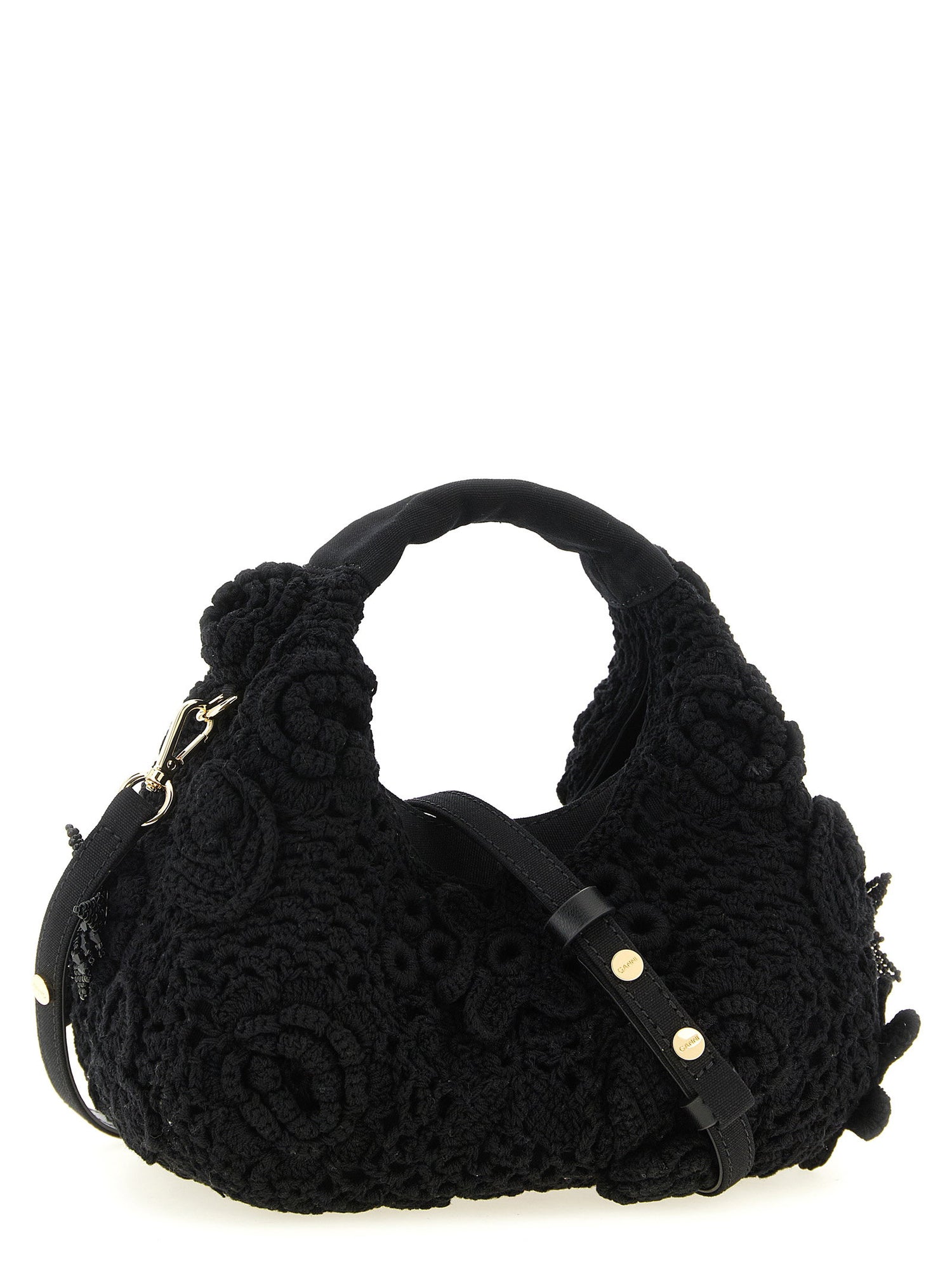 Ganni Mini Hobo Crochet Handbag Black