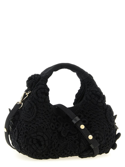 Ganni Mini Hobo Crochet Handbag Black