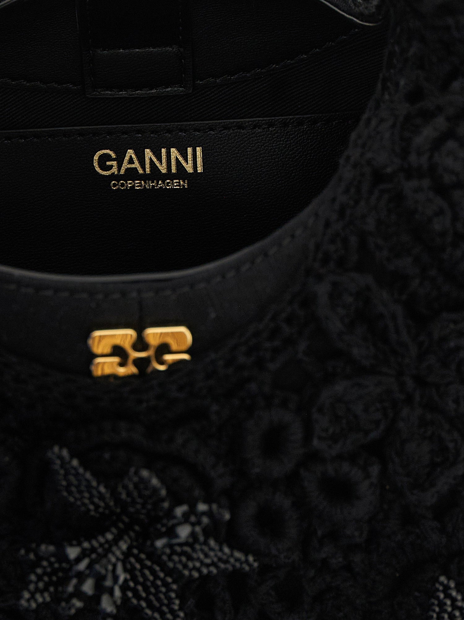 Ganni Mini Hobo Crochet Handbag Black