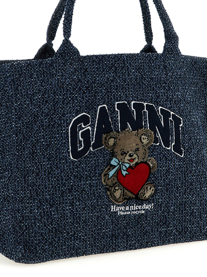 Ganni Xxl Bear Shopping Bag Blue