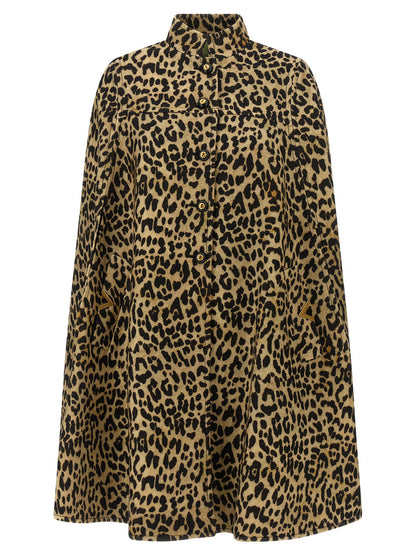 Valentino Garavani Cape In Animalier Cloth Brown