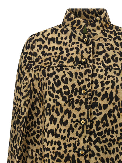 Valentino Garavani Cape In Animalier Cloth Brown