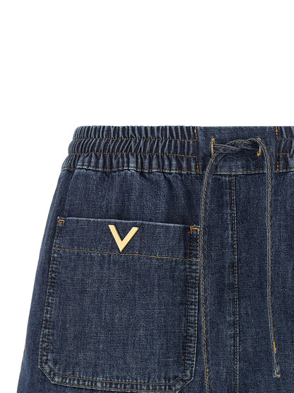 Valentino Garavani Chambray Denim Shorts Blue