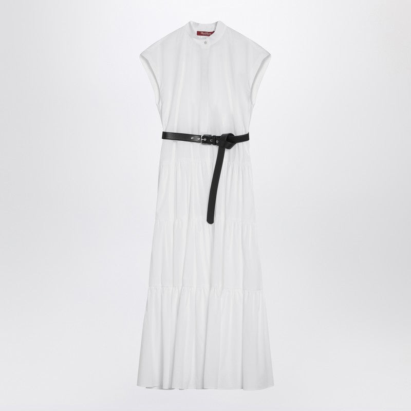 Max Mara Studio White Cotton Shirt Dress with Ruffle Detailing White