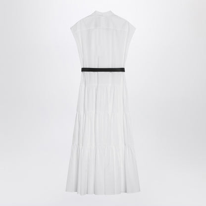Max Mara Studio White Cotton Shirt Dress with Ruffle Detailing White
