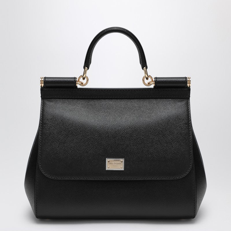 Dolce &amp; Gabbana Large Hammered Leather Sicily Handbag Black