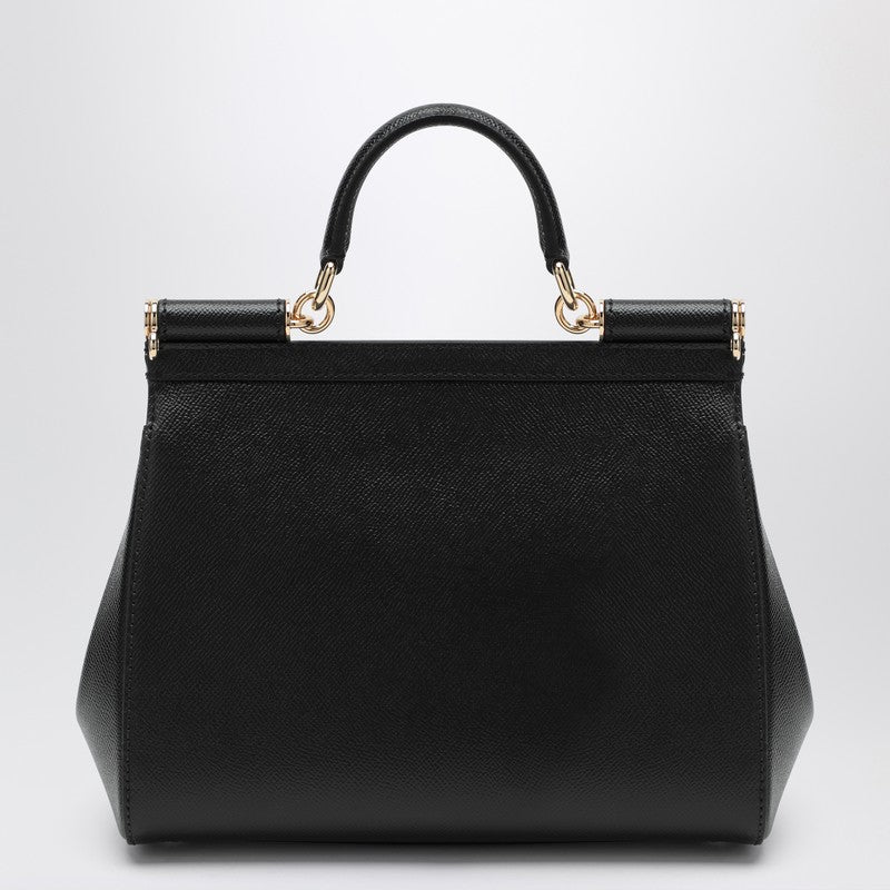 Dolce &amp; Gabbana Large Hammered Leather Sicily Handbag Black