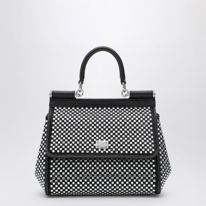 Dolce &amp; Gabbana Black Sicily Medium Crystal-Embellished Leather Handbag Black