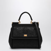Dolce & Gabbana Sicily Medium Black Embroidered Leather Handbag Black