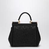 Dolce & Gabbana Sicily Medium Black Embroidered Leather Handbag Black