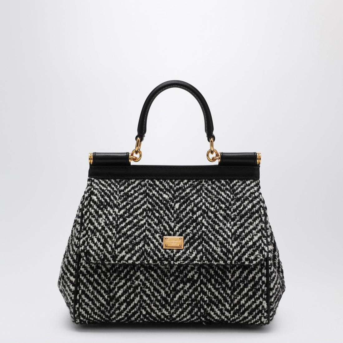 Dolce &amp; Gabbana Chevron Fabric Sicily Medium Handbag White