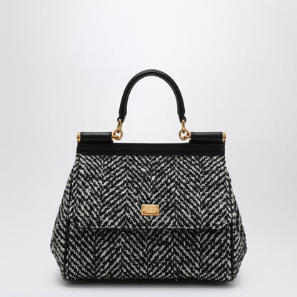 Dolce &amp; Gabbana Chevron Fabric Sicily Medium Handbag White