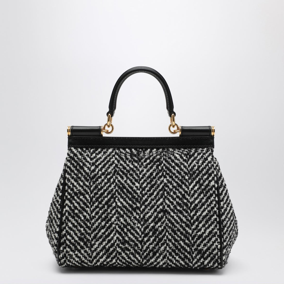 Dolce &amp; Gabbana Chevron Fabric Sicily Medium Handbag White