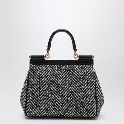 Dolce &amp; Gabbana Chevron Fabric Sicily Medium Handbag White