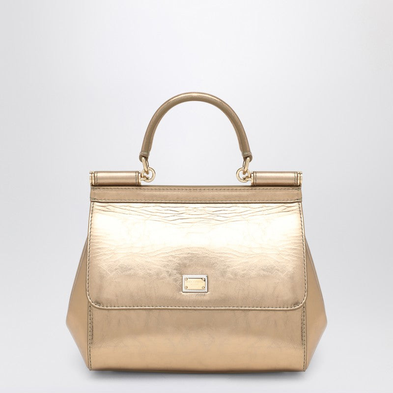 Dolce &amp; Gabbana Gold Sicily Medium Leather Handbag Metal