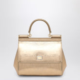 Dolce & Gabbana Gold Sicily Medium Leather Handbag Metal