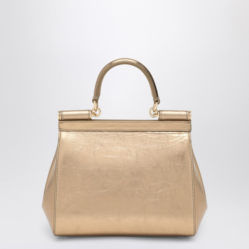 Dolce &amp; Gabbana Gold Sicily Medium Leather Handbag Metal