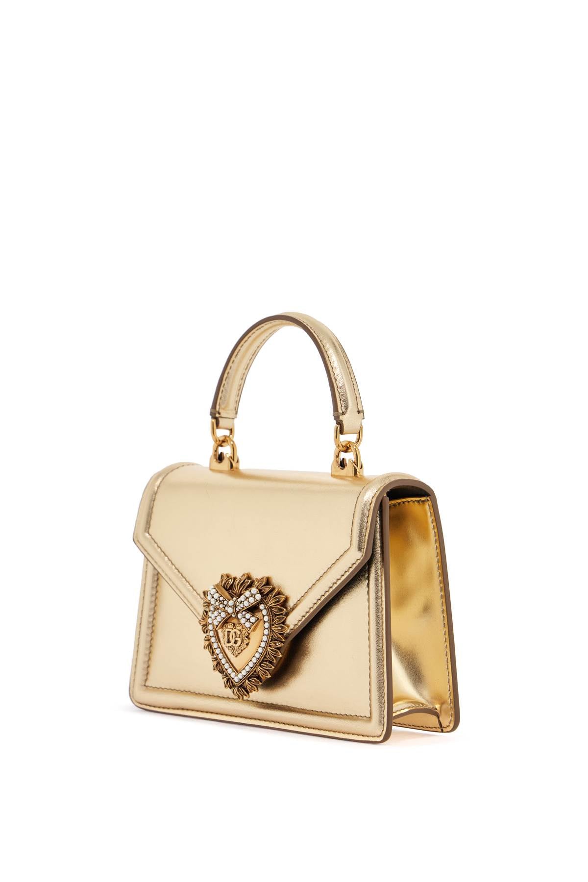 Gold nappa Handbag with crystal heart