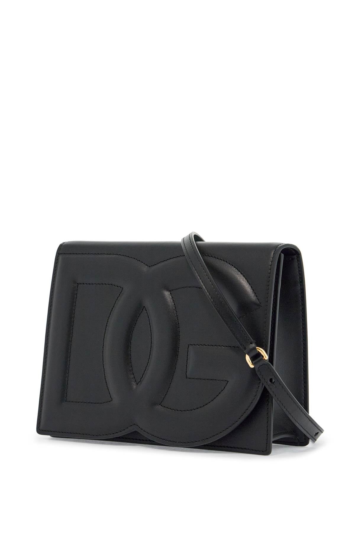 Dolce &amp; Gabbana black calfskin embossed logo shoulder bag