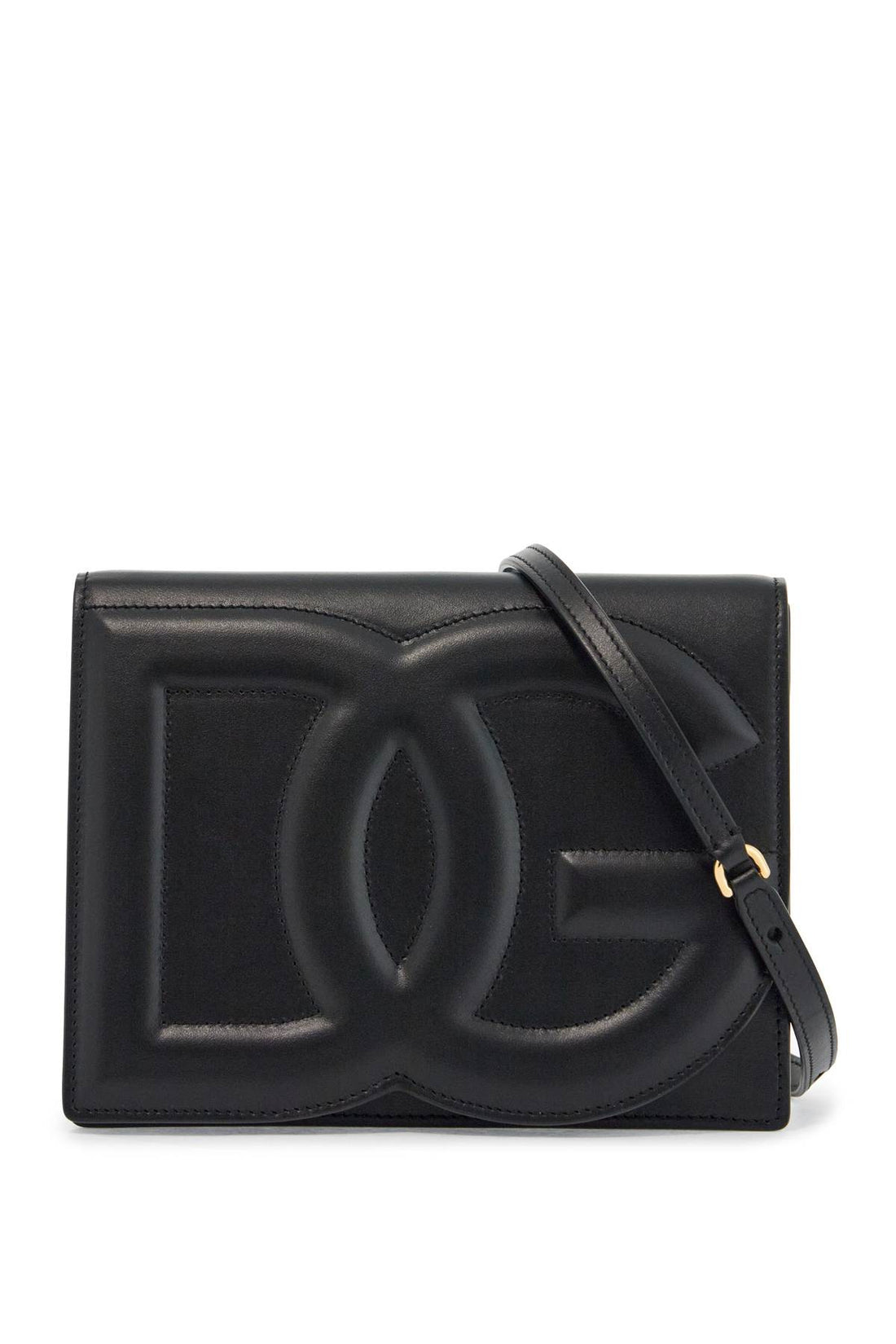 Dolce &amp; Gabbana black calfskin embossed logo shoulder bag