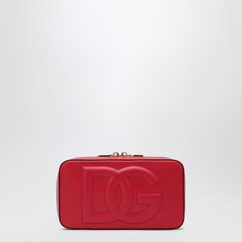 Dolce &amp; Gabbana Red Leather Shoulder Bag with Logo Flap Red