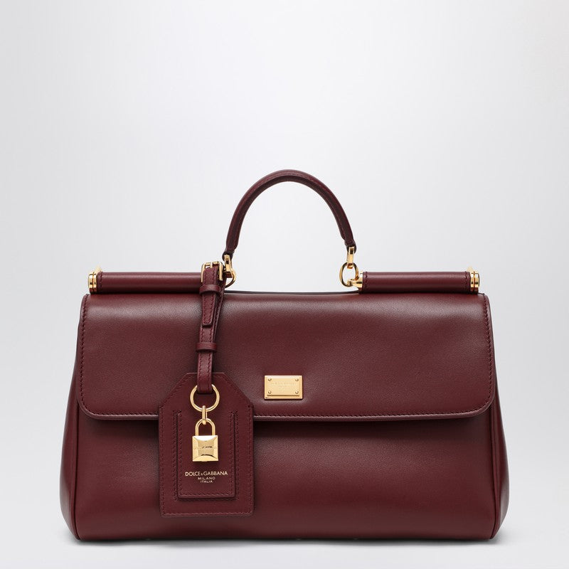 Dolce &amp; Gabbana My Sicily Medium Hammered Leather Handbag Burgundy