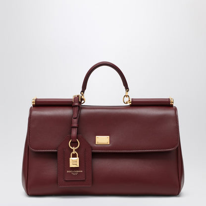 Dolce &amp; Gabbana My Sicily Medium Hammered Leather Handbag Burgundy