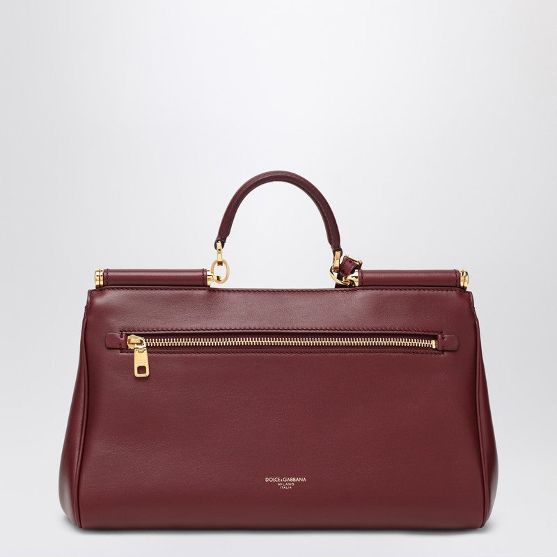Dolce &amp; Gabbana My Sicily Medium Hammered Leather Handbag Burgundy