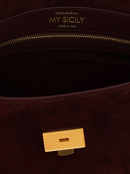 Dolce &amp; Gabbana Medium Suede My Sicily Handbag Bordeaux