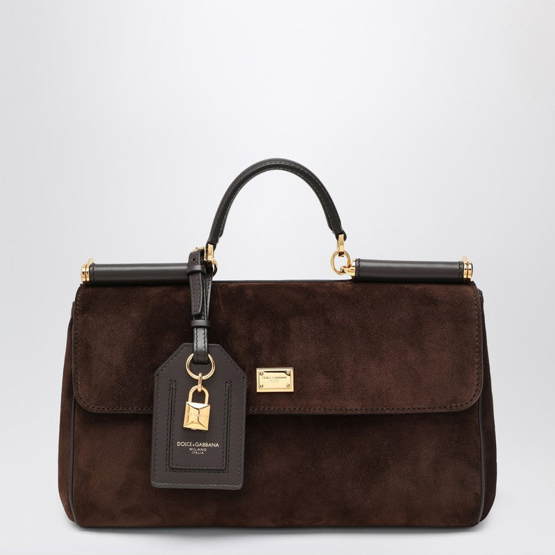Dolce &amp; Gabbana My Sicily brown suede leather handbag with shoulder strap brown