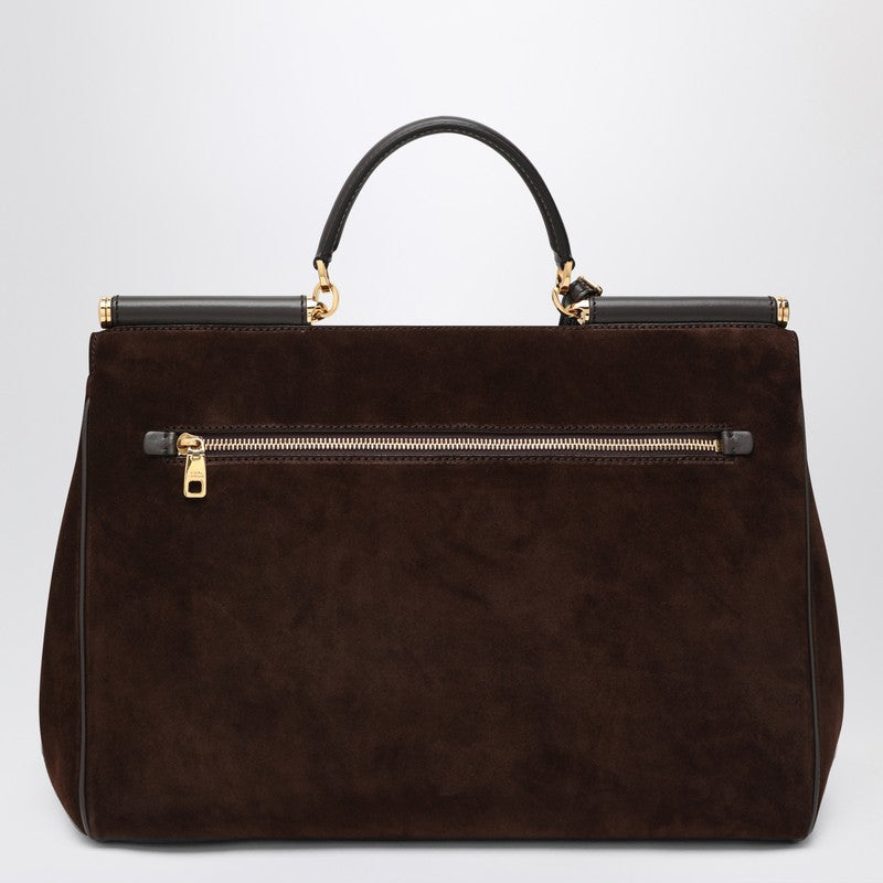 Dolce &amp; Gabbana Ebony Brown Suede Large Sicily Bag brown